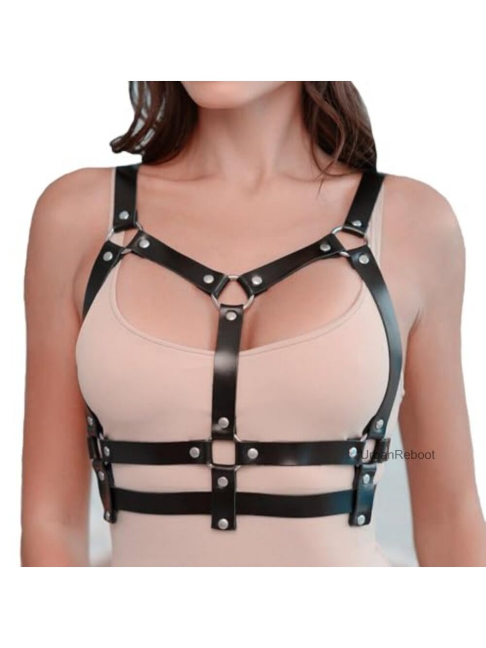 Punk Faux Leather Body Chain Harness Belt Adjustable Women's Goth Accessory